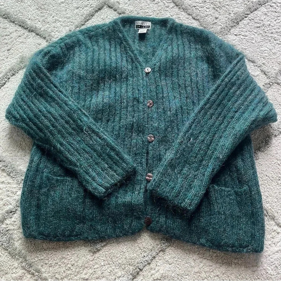 Vintage Express green cardigan sweater mohair button front chunky knit medium - Picture 4 of 9